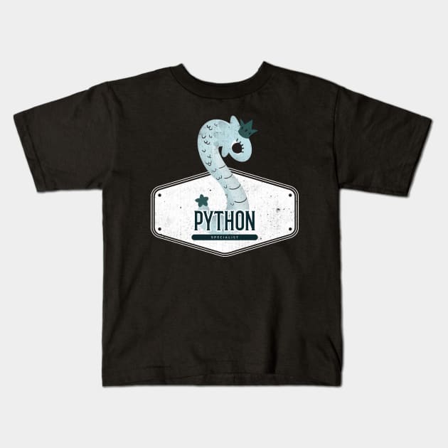 Python Coder Specialist Cute Dragon Kids T-Shirt by RareLoot19